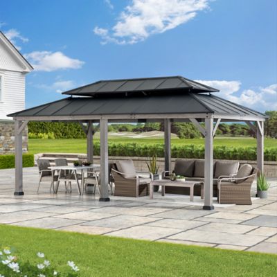 Sunjoy Cedar Framed Gazebo with Alum. Hardtop We absolutely love the gazebo and use it every day! We love it so much, we just bought the 8x8 size gazebo for another area of our patio