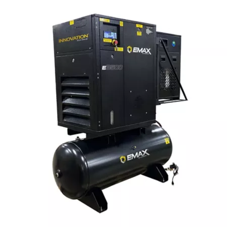 EMAX 7.5HP 1PH 24CFM @ 100PSI 230V Motor 1750RPM Soft Start Rotary Screw Compressor-80G Tank Stand with 30CFM Air Dryer Rotary Screw Air Compressors