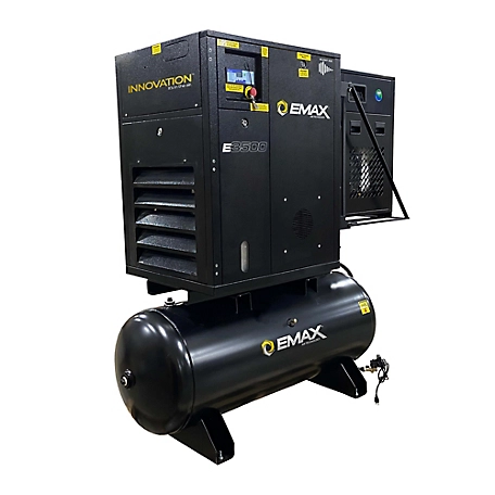 EMAX 7.5HP 1PH 24CFM@100PSI 230V Motor 1750RPM Soft start Rotary Screw Compressor-80G Tank Mount with 30CFM Air Dryer