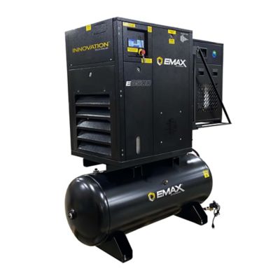 EMAX 7.5HP 3PH 24CFM@100PSI 230/460V Motor1750RPM Soft Strt Indust.Rotary Screw Compressor-80G Tnk Mnt w/Air Dryer-ERIK070003