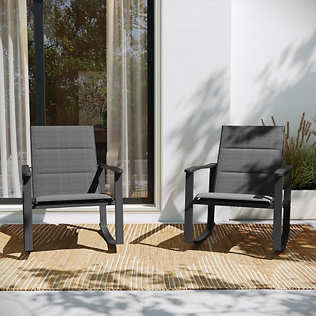 Flash Furniture Brazos Set of 2 Outdoor Rocking Chairs with Flex Comfort Material and Metal Frame