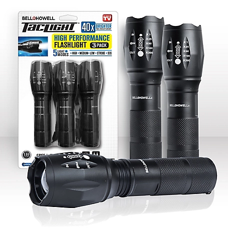 Bell & Howell Tac Light Flashlight - Water Resistant, 5 Modes and Zoom Function (Set of 3)