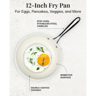 Image showing  Natural Collection Nonstick 12 in. Frying Pan in Cream with Stainless Steel Handle