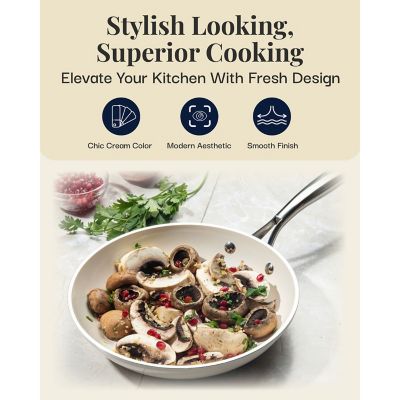 Image showing  Natural Collection Nonstick 12 in. Frying Pan in Cream with Stainless Steel Handle