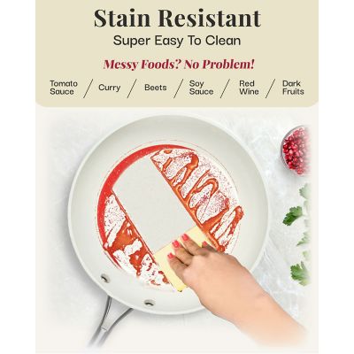 Image showing 5 th Gotham Steel Natural Collection Nonstick 12 in. Frying Pan in Cream with Stainless Steel Handle