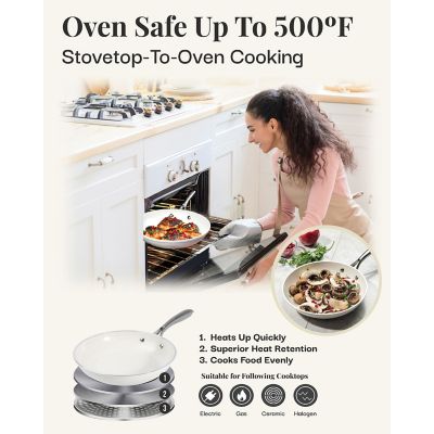 Image showing 6 th Gotham Steel Natural Collection Nonstick 12 in. Frying Pan in Cream with Stainless Steel Handle