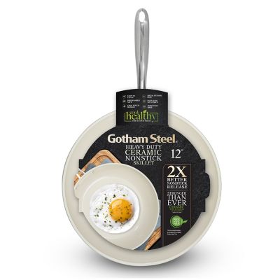 Image showing 8 th Gotham Steel Natural Collection Nonstick 12 in. Frying Pan in Cream with Stainless Steel Handle