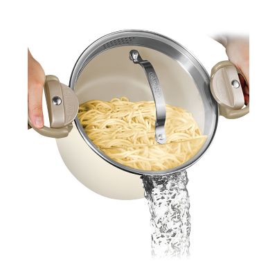 Gotham Steel Natural Collection 5 qt. Cream Pasta Pot with Twist & Lock Handles & Strainer