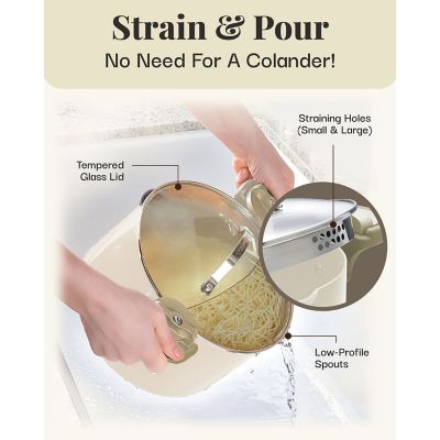 Image showing  Natural Collection 5 qt. Cream Pasta Pot with Twist & Lock Handles & Strainer