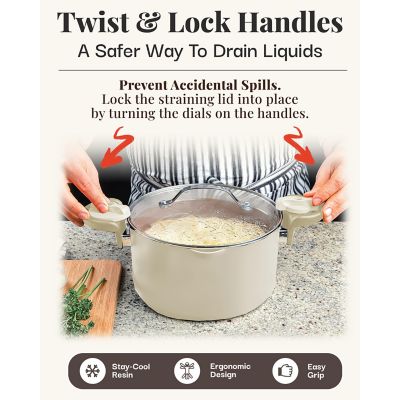 Image showing  Natural Collection 5 qt. Cream Pasta Pot with Twist & Lock Handles & Strainer