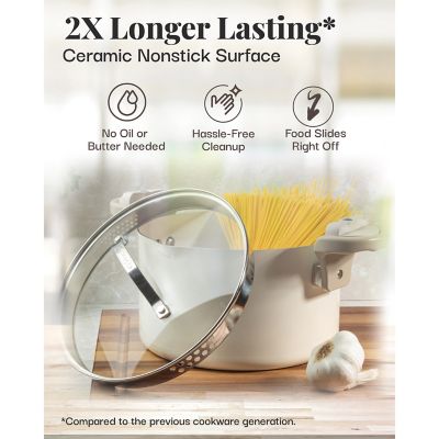 Image showing  Natural Collection 5 qt. Cream Pasta Pot with Twist & Lock Handles & Strainer