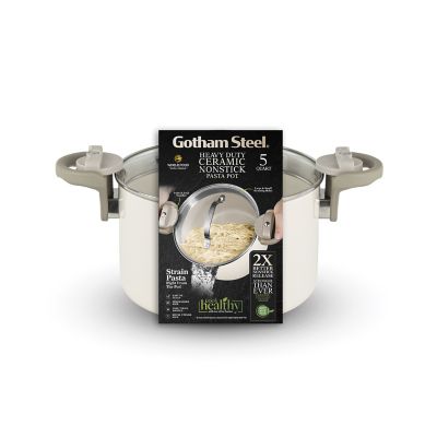 Image showing 7 th Gotham Steel Natural Collection 5 qt. Cream Pasta Pot with Twist & Lock Handles & Strainer