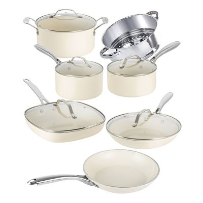 Gotham Steel Natural Collection 12-Piece Cookware Set in Cream with Stainless Steel Handles
