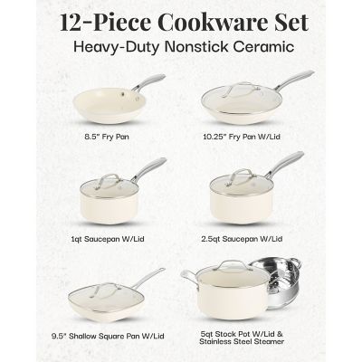 Image showing  Natural Collection 12-Piece Cookware Set in Cream with Stainless Steel Handles