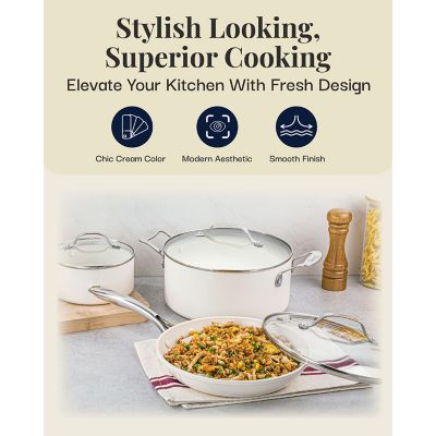 Image showing  Natural Collection 12-Piece Cookware Set in Cream with Stainless Steel Handles