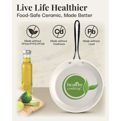 Image showing  Natural Collection 12-Piece Cookware Set in Cream with Stainless Steel Handles