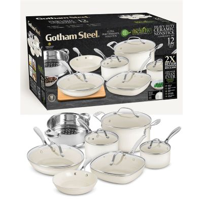 Image showing 8 th Gotham Steel Natural Collection 12-Piece Cookware Set in Cream with Stainless Steel Handles