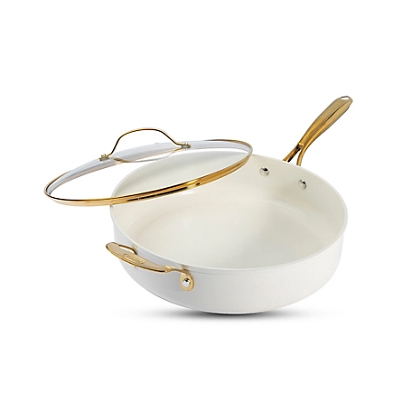 Gotham Steel Natural Collection 5.5 qt. Jumbo Cooker with Lid in Cream and Gold Handle