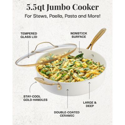 Image showing  Natural Collection 5.5 qt. Jumbo Cooker with Lid in Cream and Gold Handle