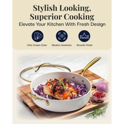 Image showing  Natural Collection 5.5 qt. Jumbo Cooker with Lid in Cream and Gold Handle