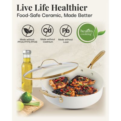 Image showing  Natural Collection 5.5 qt. Jumbo Cooker with Lid in Cream and Gold Handle