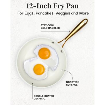Image showing  Natural Collection Non-Stick 12 in. Frying Pan in Cream with Gold Handle