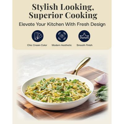 Image showing  Natural Collection Non-Stick 12 in. Frying Pan in Cream with Gold Handle