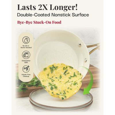 Image showing  Natural Collection Non-Stick 12 in. Frying Pan in Cream with Gold Handle