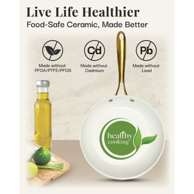 Image showing  Natural Collection Non-Stick 12 in. Frying Pan in Cream with Gold Handle