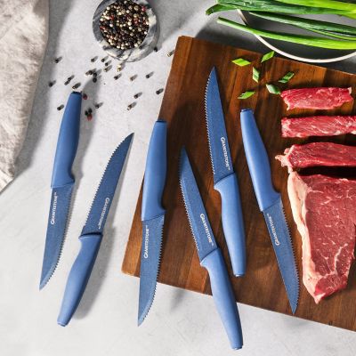 Image showing  Nutri Blade 6-Piece Stainless Steel Steak Knives in Blue