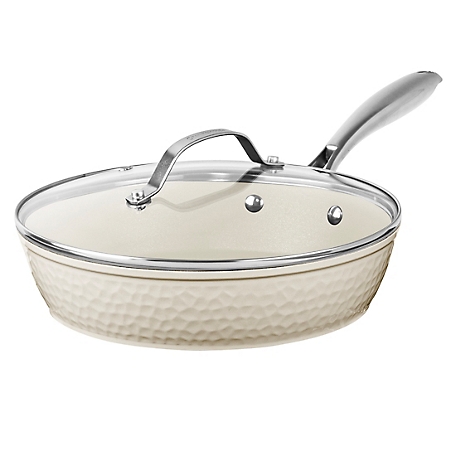 Gotham Steel Hammered Collection 10 in. Frying Pan with Lid in Cream