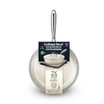 Image showing  Hammered Collection 10 in. Frying Pan with Lid in Cream