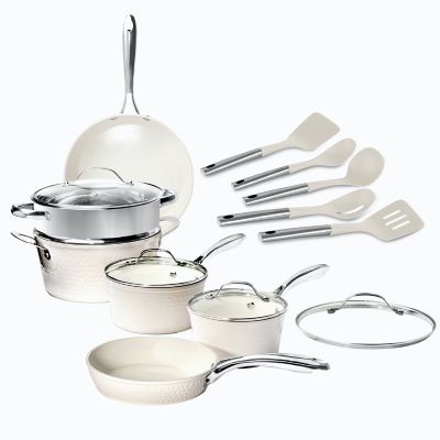 Gotham Steel Hammered Collection 15-Piece Cream Cookware Set