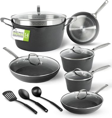 Granitestone Armor Max 2x Hard Anodized 14-Piece Cookware Set with Utensils in Black