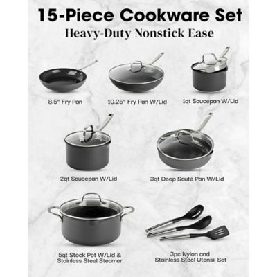 Image showing  Pro Ultra Ceramic 15-Piece Cookware Set with Utensils in Black