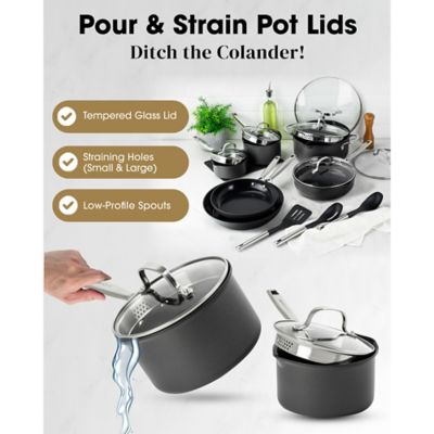 Image showing  Pro Ultra Ceramic 15-Piece Cookware Set with Utensils in Black