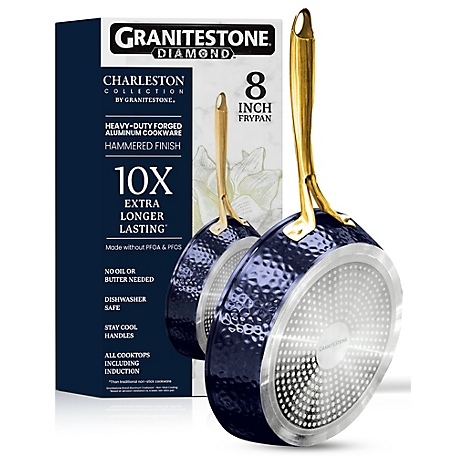 Granitestone Charleston Collection Hammered 8 in. Frying Pan in Navy with Gold Handle