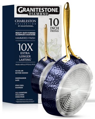 Granitestone 10 in. Charleston Collection Hammered Frying Pan in Navy with Gold Handle