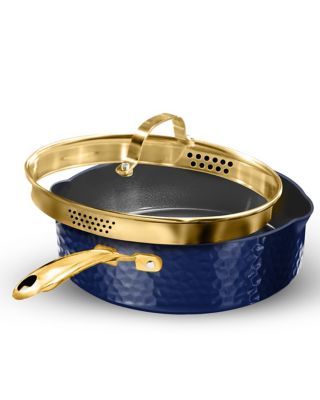 Granitestone Charleston Collection Hammered 4 qt. Deep Saute Pan in Navy and Gold