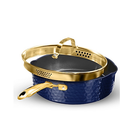 Granitestone Charleston Collection Hammered 4 qt. Deep Saute Pan in Navy and Gold