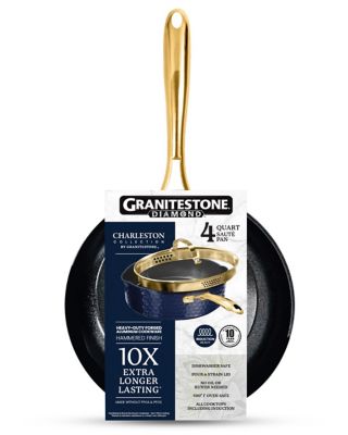 Image showing  Charleston Collection Hammered 4 qt. Deep Saute Pan in Navy and Gold