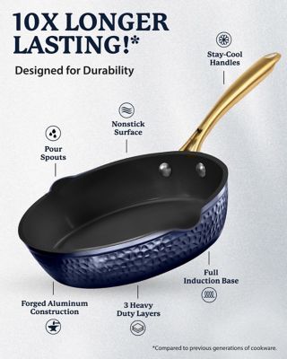 Image showing  Charleston Collection Hammered 4 qt. Deep Saute Pan in Navy and Gold