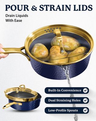 Image showing  Charleston Collection Hammered 4 qt. Deep Saute Pan in Navy and Gold