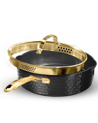 Granitestone Charleston Collection Hammered 4 qt. Deep Saute Pan in Black and Gold