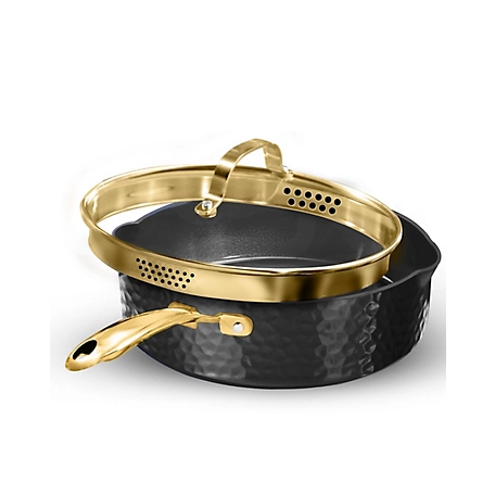 Granitestone Charleston Collection Hammered 4 qt. Deep Saute Pan in Black and Gold
