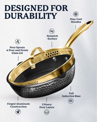 Image showing  Charleston Collection Hammered 4 qt. Deep Saute Pan in Black and Gold