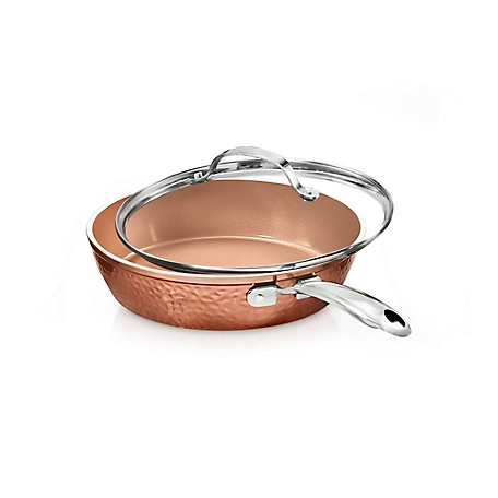 Gotham Steel Hammered Aluminum 10 in. Frying Pan with Lid in Copper
