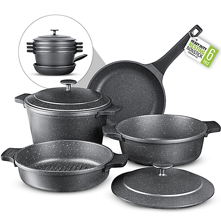Country Kitchen Nonstick Induction Cookware Sets, 8 Piece Nonstick Cast  Aluminum Pots and Pans, Gray 
