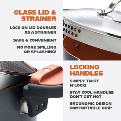 Image showing  5 qt. Ti-Ceramic Pasta Pot with Built in Strainer and Twist & Lock Handles