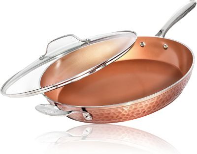 Gotham Steel Hammered Copper 14 in. XL Skillet with Lid